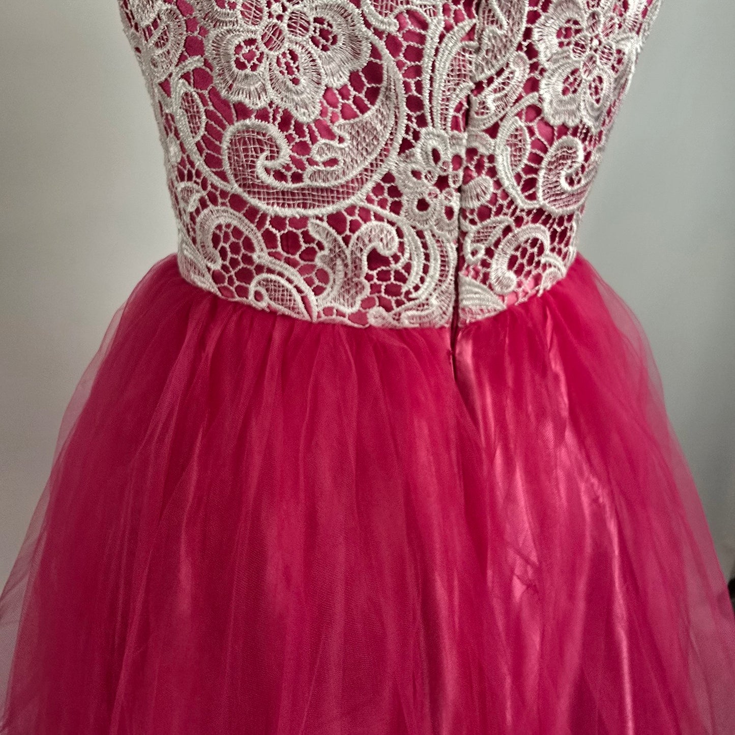 Symphony of Venus White Lace Pink Tulle Grad Gown Size S