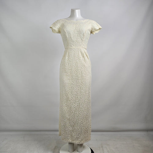 Vintage 1950s Cream Lace Wedding Gown with Detachable Train Size XS/S