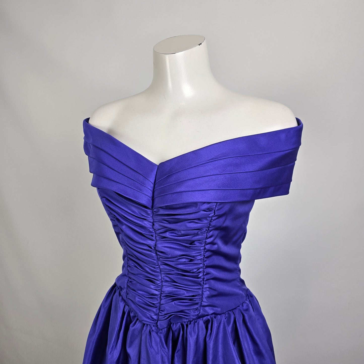 Vintage Petites by Demaro Blue Taffeta Off The Shoulder Party Dress Size S