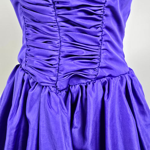 Vintage Petites by Demaro Blue Taffeta Off The Shoulder Party Dress Size S