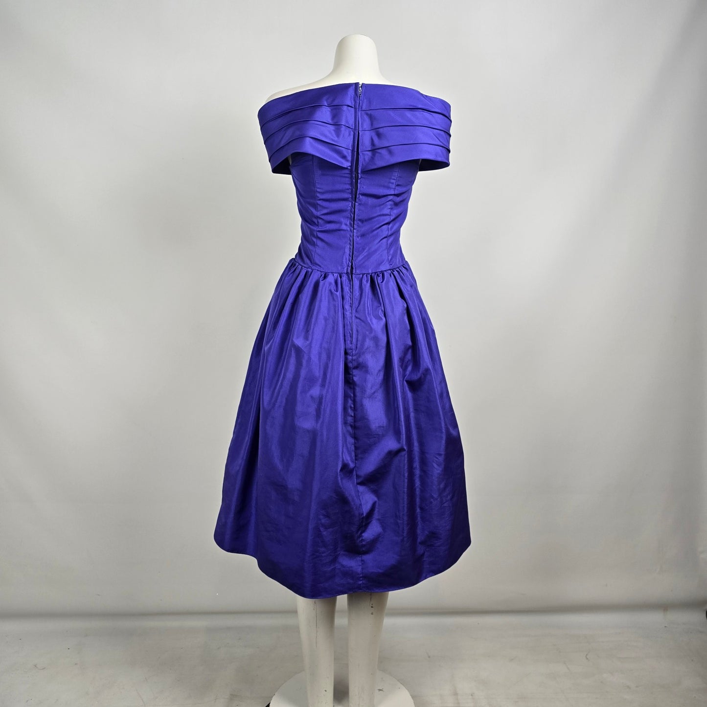Vintage Petites by Demaro Blue Taffeta Off The Shoulder Party Dress Size S