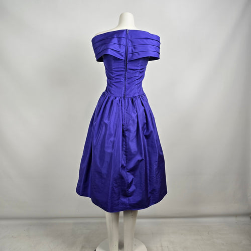 Vintage Petites by Demaro Blue Taffeta Off The Shoulder Party Dress Size S