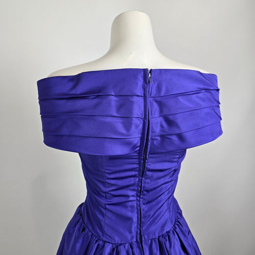 Vintage Petites by Demaro Blue Taffeta Off The Shoulder Party Dress Size S