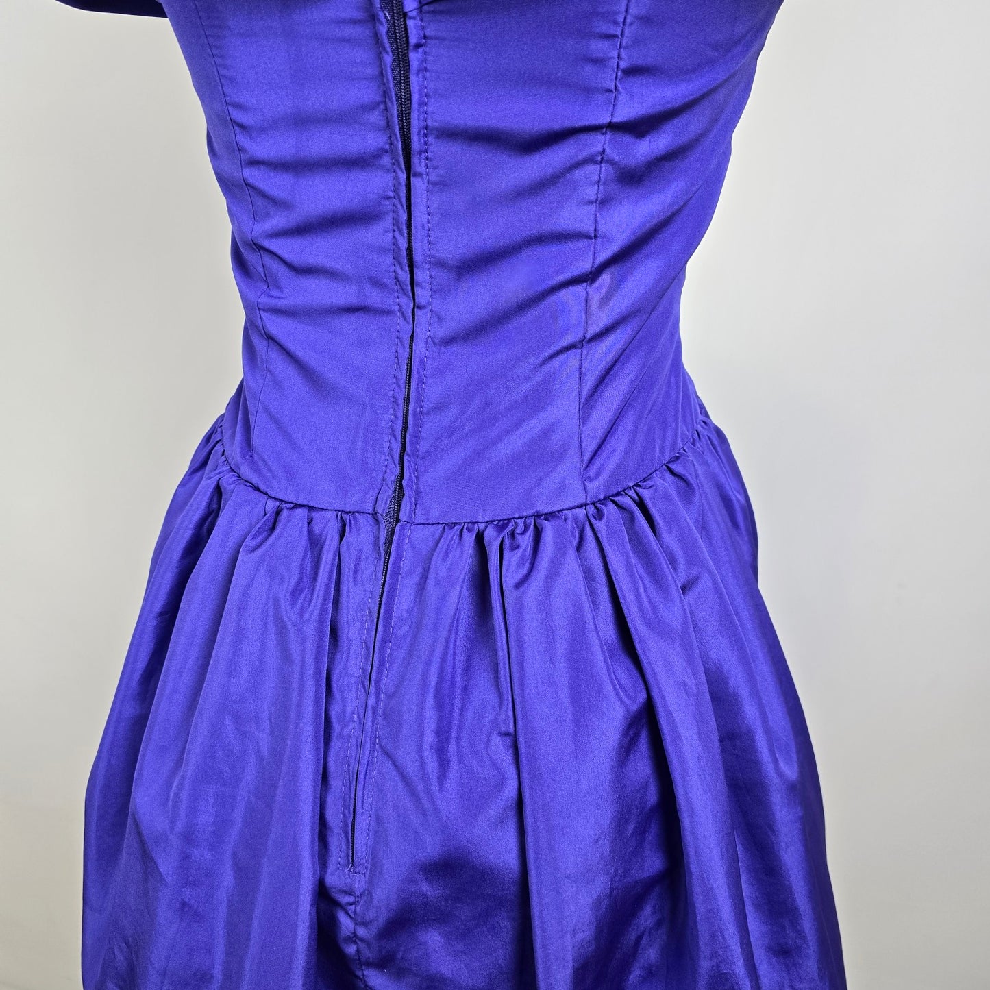 Vintage Petites by Demaro Blue Taffeta Off The Shoulder Party Dress Size S