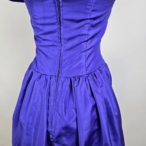 Vintage Petites by Demaro Blue Taffeta Off The Shoulder Party Dress Size S