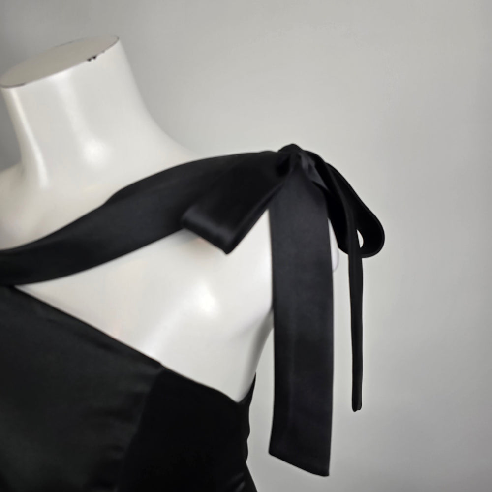 Light In The Box Black One Shoulder Bow Detail Long Gown Size S