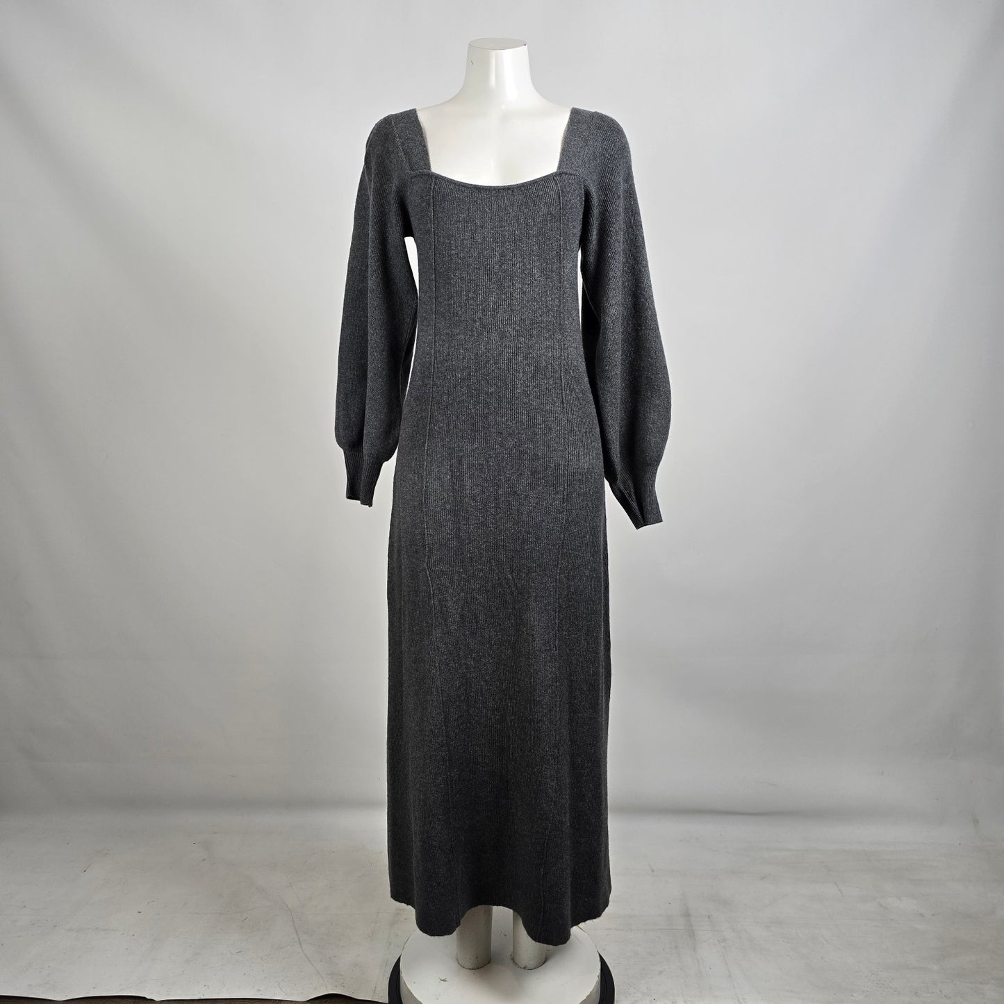 Zara Grey Knit Baloon Sleeve Wool Blend Maxi Dress Size L