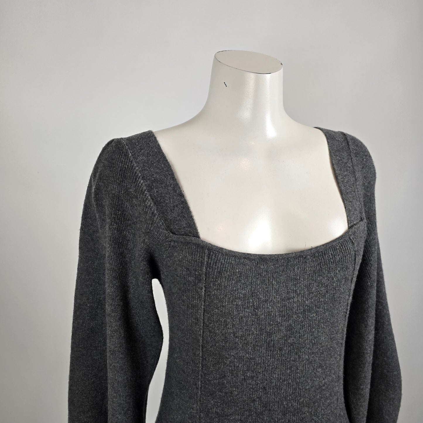 Zara Grey Knit Baloon Sleeve Wool Blend Maxi Dress Size L