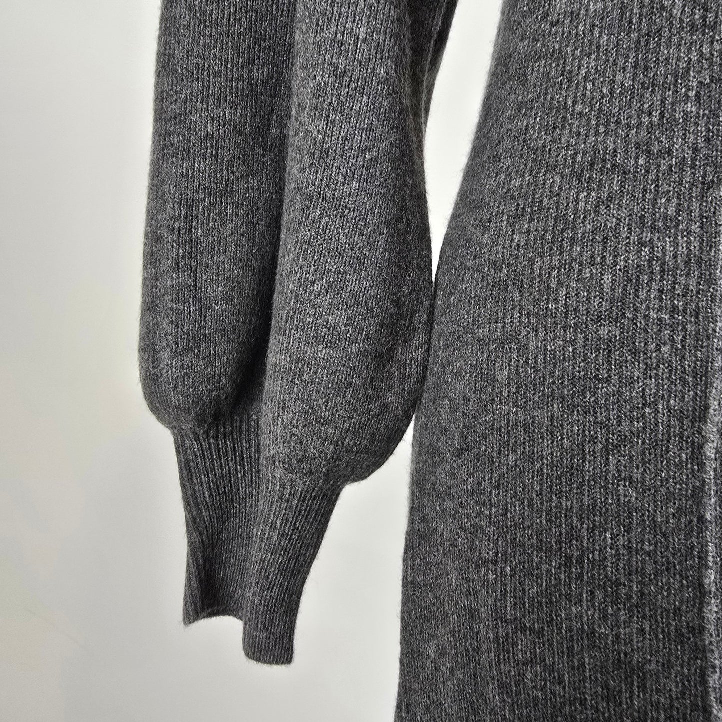 Zara Grey Knit Baloon Sleeve Wool Blend Maxi Dress Size L