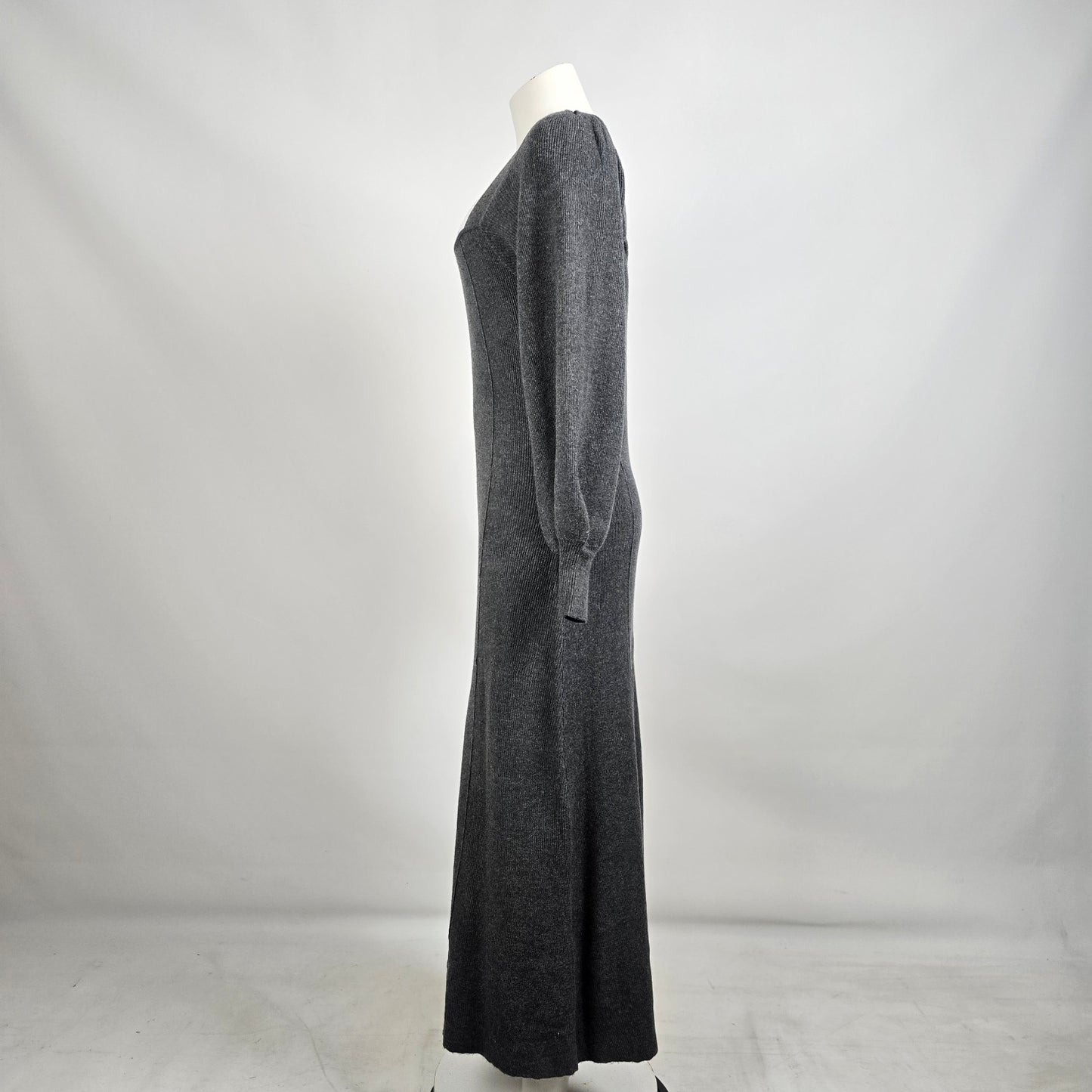 Zara Grey Knit Baloon Sleeve Wool Blend Maxi Dress Size L