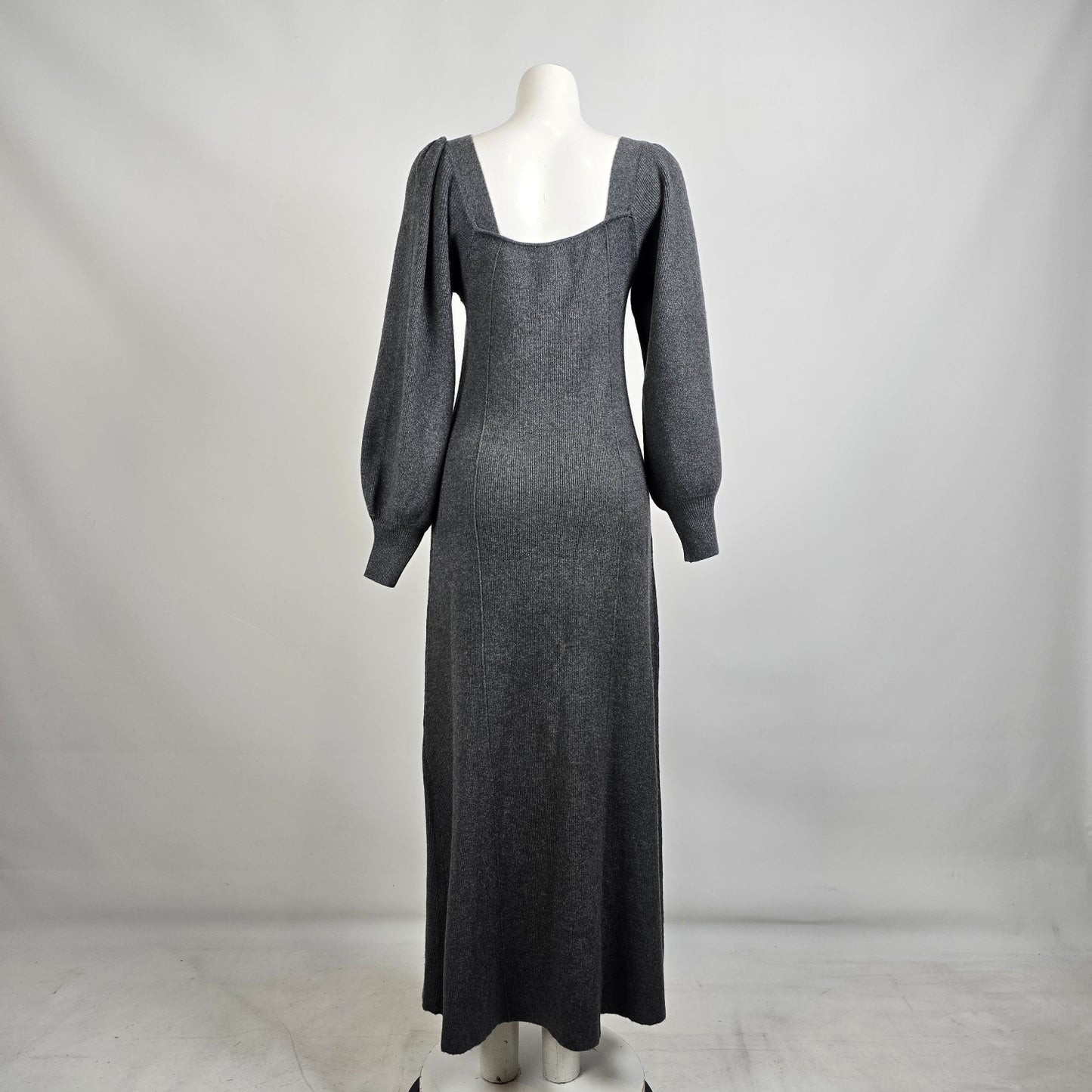 Zara Grey Knit Baloon Sleeve Wool Blend Maxi Dress Size L