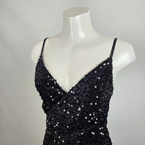 Ricarica Black Sequined High Slit Long Gown Size M
