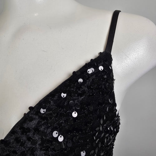 Ricarica Black Sequined High Slit Long Gown Size M