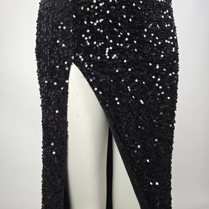 Ricarica Black Sequined High Slit Long Gown Size M