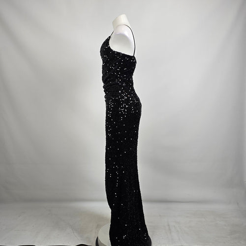 Ricarica Black Sequined High Slit Long Gown Size M