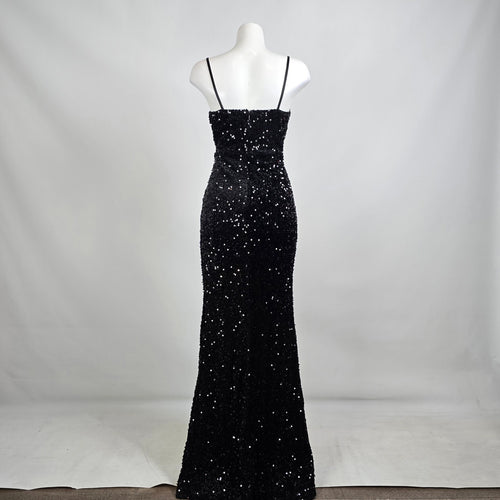 Ricarica Black Sequined High Slit Long Gown Size M