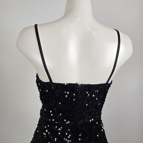 Ricarica Black Sequined High Slit Long Gown Size M