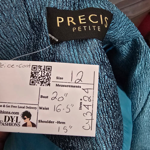 Precis Petite Blue Metallic Sheath Dress & Jacket Size 12