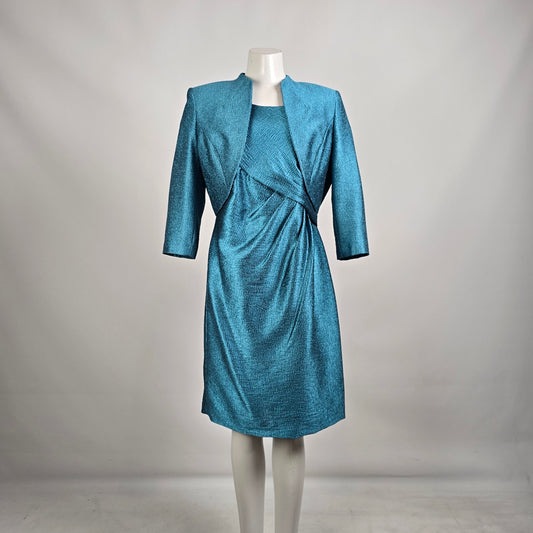 Precis Petite Blue Metallic Sheath Dress & Jacket Size 12