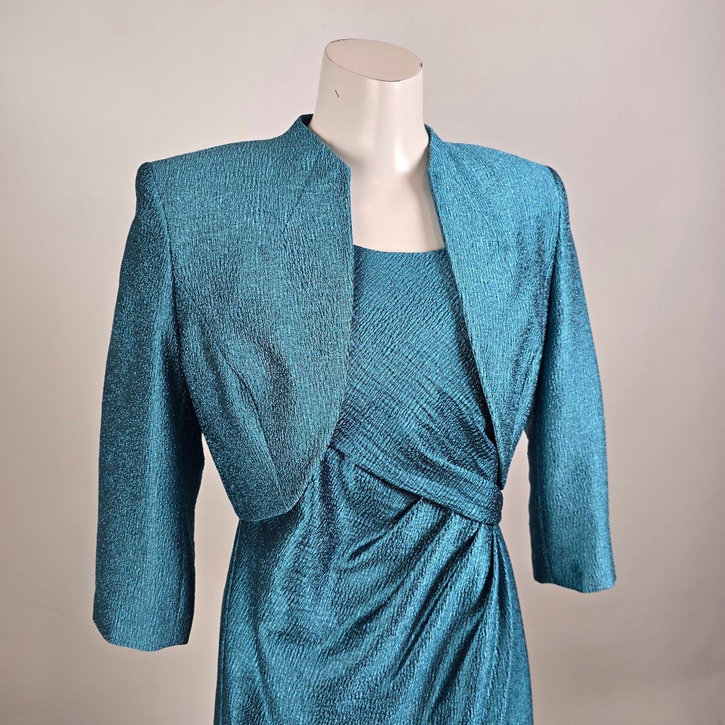 Precis Petite Blue Metallic Sheath Dress & Jacket Size 12