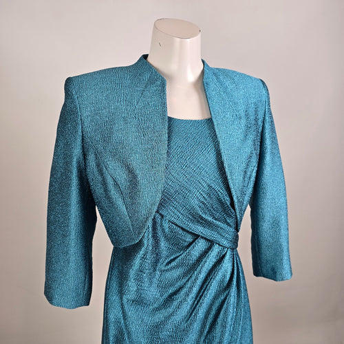 Precis Petite Blue Metallic Sheath Dress & Jacket Size 12