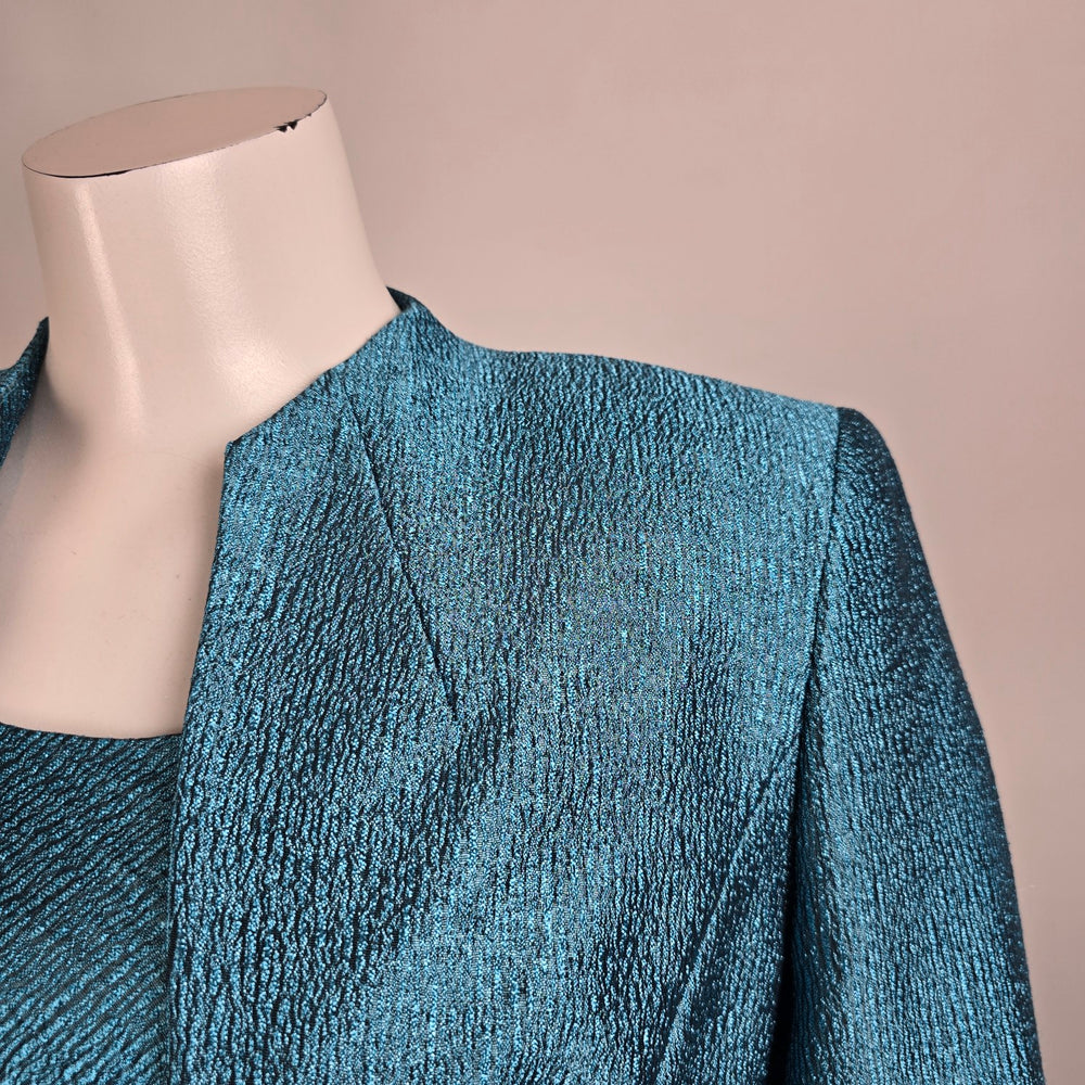 Precis Petite Blue Metallic Sheath Dress & Jacket Size 12