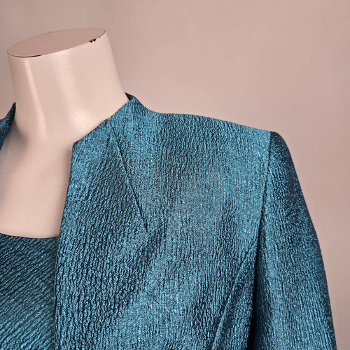 Precis Petite Blue Metallic Sheath Dress & Jacket Size 12