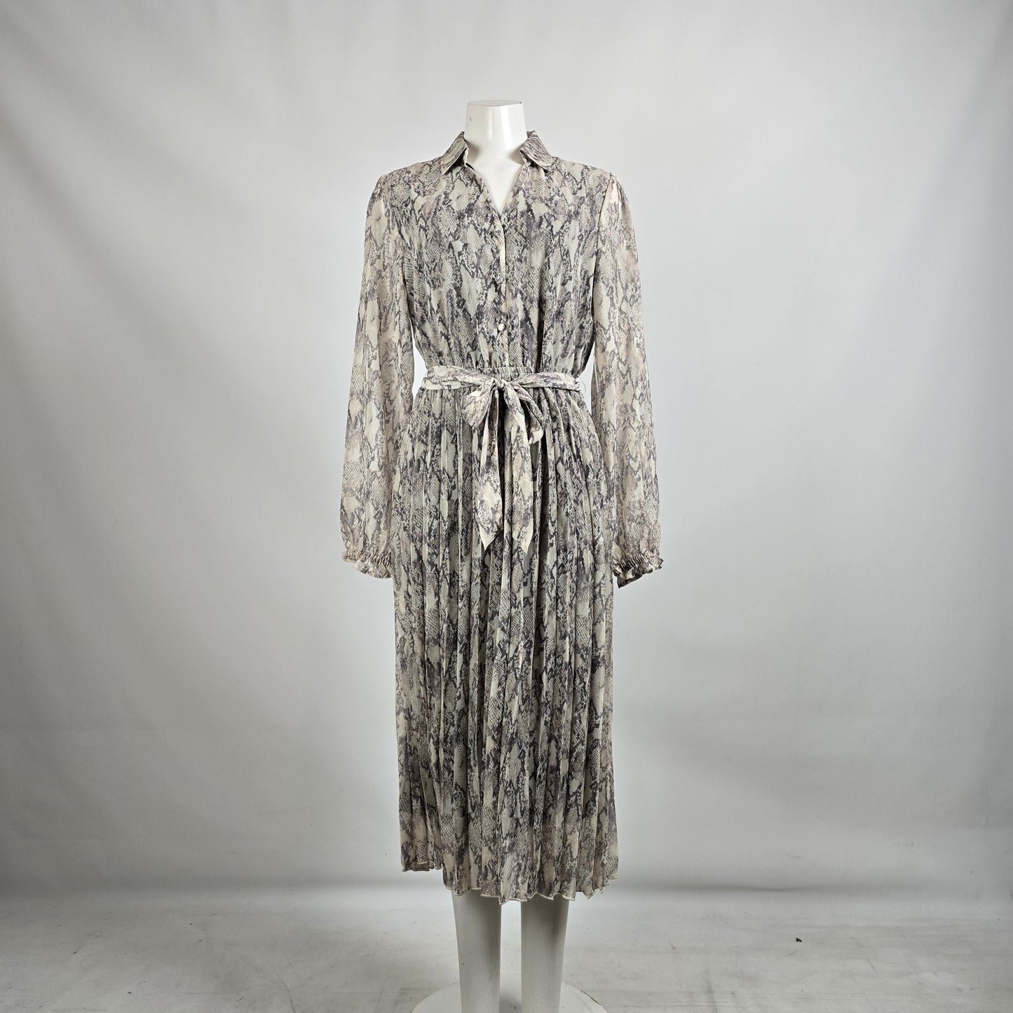 Mexx Reptile Print Collared Pleated Skirt Midi Dress Size L
