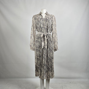 Mexx Reptile Print Collared Pleated Skirt Midi Dress Size L