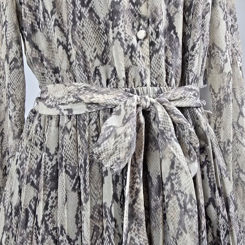 Mexx Reptile Print Collared Pleated Skirt Midi Dress Size L