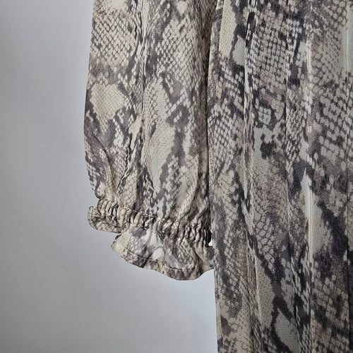 Mexx Reptile Print Collared Pleated Skirt Midi Dress Size L