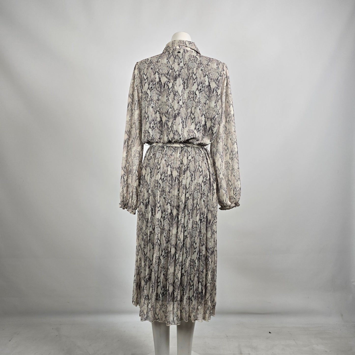 Mexx Reptile Print Collared Pleated Skirt Midi Dress Size L