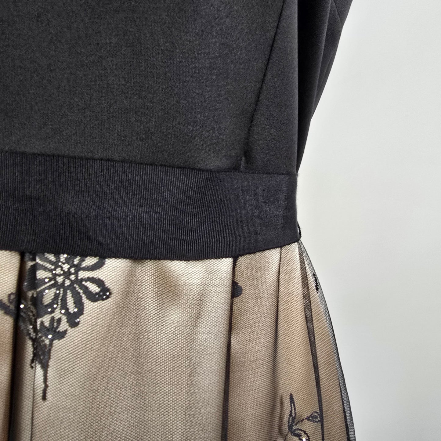 Attitude Black & Nude Lace Overlay Fit & Flare Skirt Dress Size 12