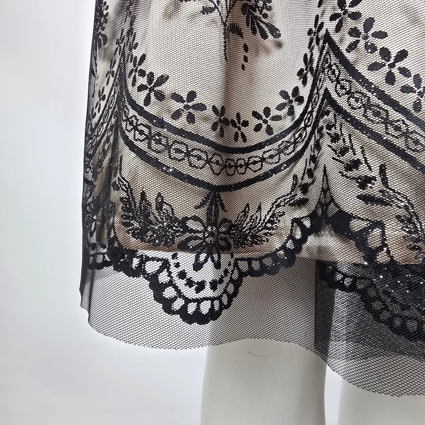 Attitude Black & Nude Lace Overlay Fit & Flare Skirt Dress Size 12