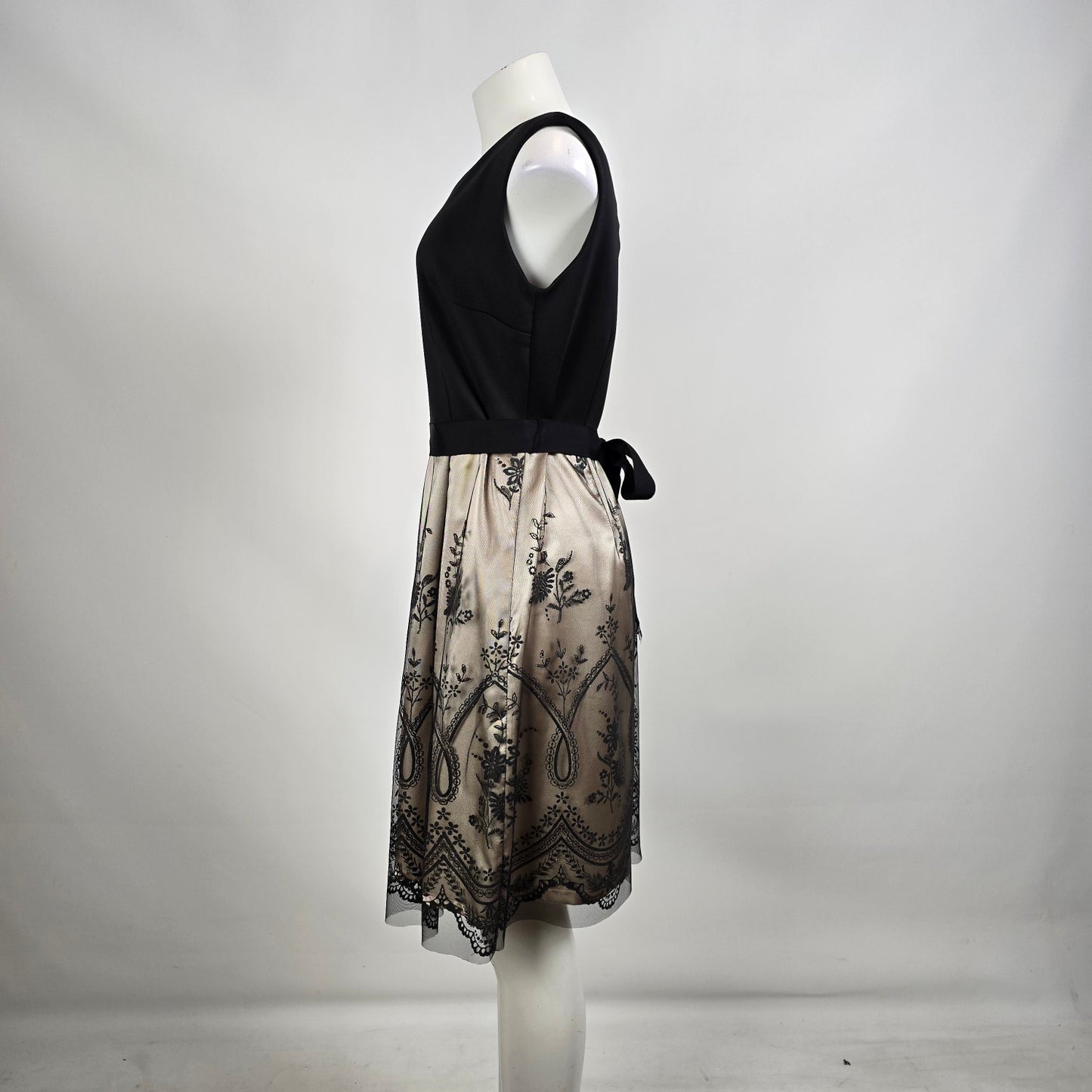 Attitude Black & Nude Lace Overlay Fit & Flare Skirt Dress Size 12