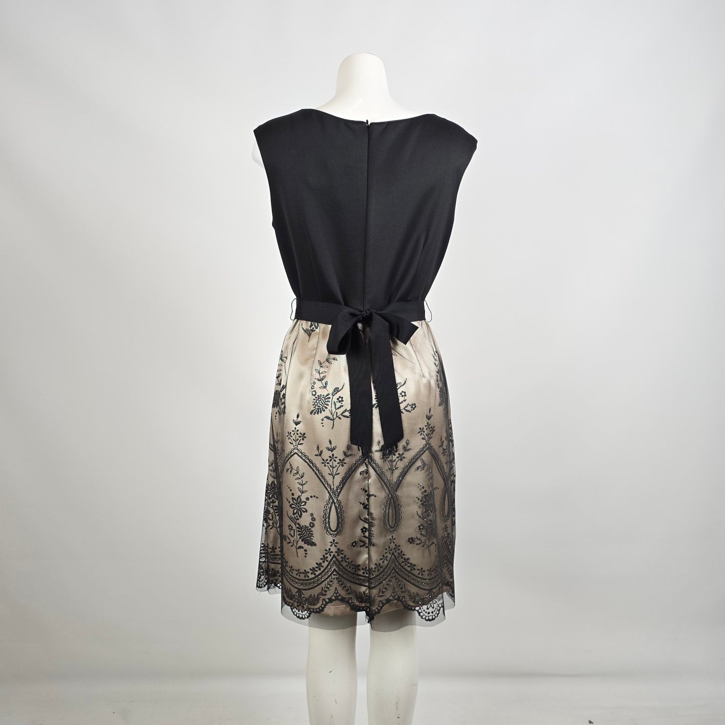 Attitude Black & Nude Lace Overlay Fit & Flare Skirt Dress Size 12