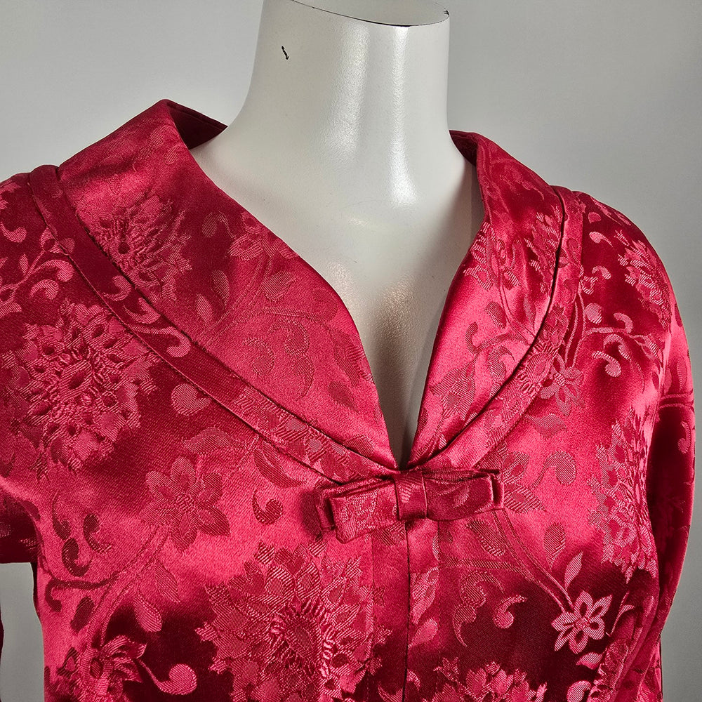 Vintage Red Floral Belted Midi Dress Size S/M