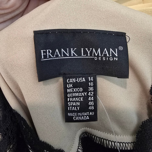 Frank Lyman Black Lace V Neck Dress Size 14