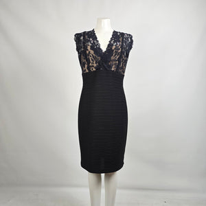 Frank Lyman Black Lace V Neck Dress Size 14