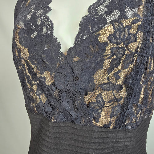 Frank Lyman Black Lace V Neck Dress Size 14