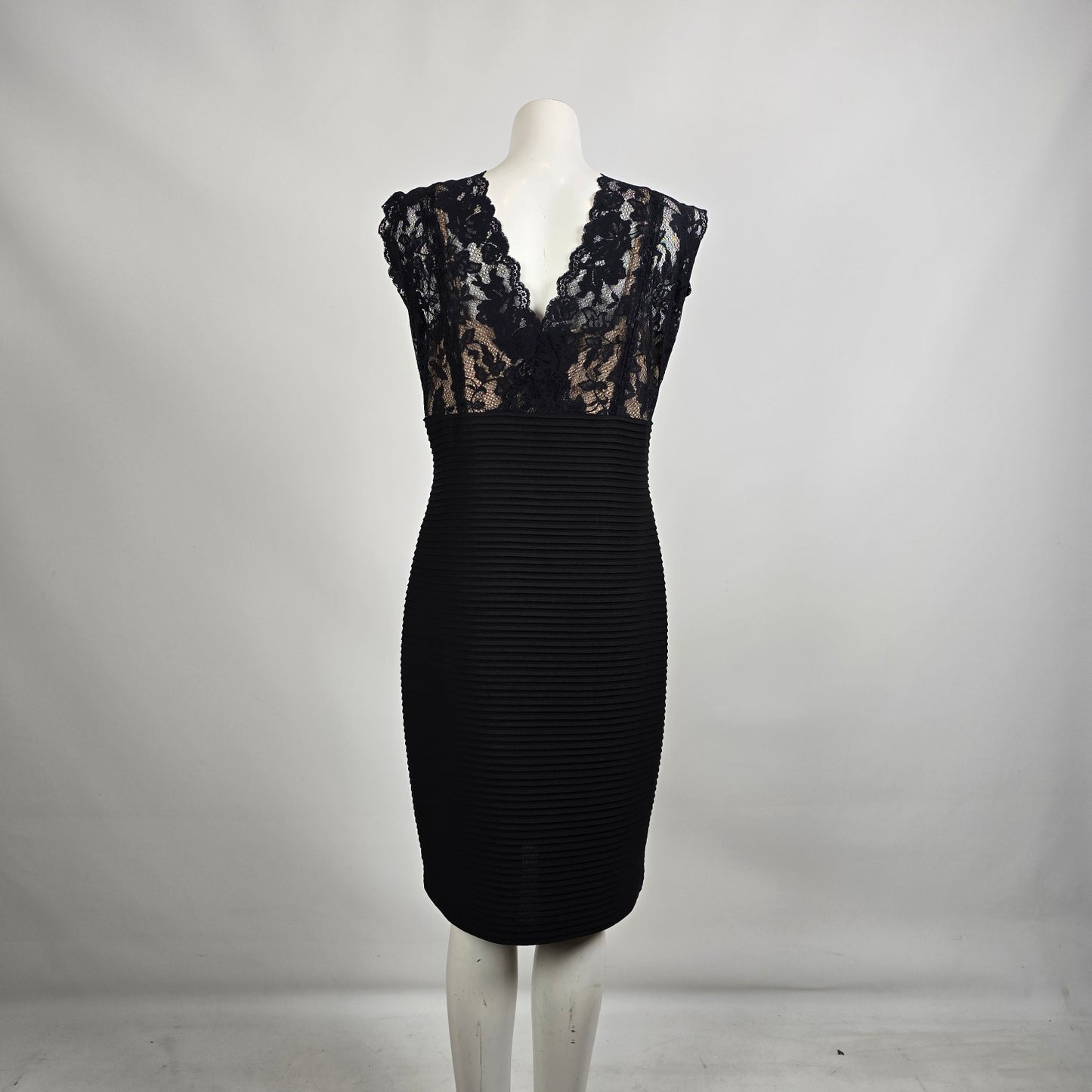 Frank Lyman Black Lace V Neck Dress Size 14