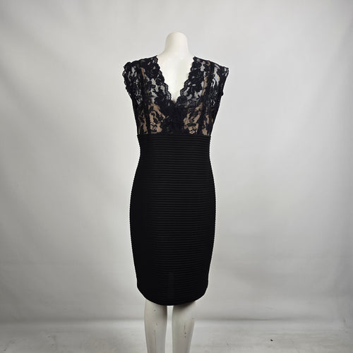 Frank Lyman Black Lace V Neck Dress Size 14