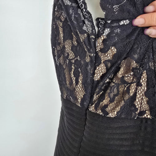 Frank Lyman Black Lace V Neck Dress Size 14