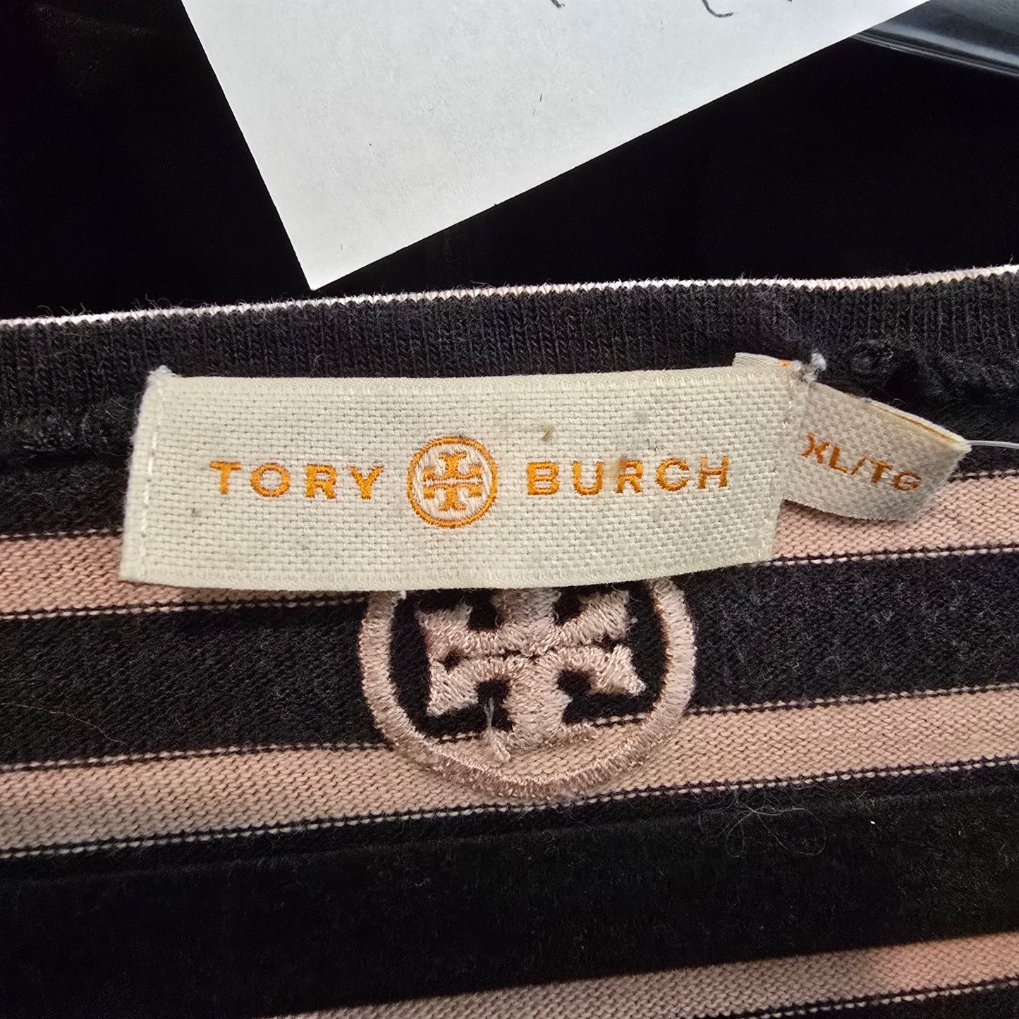 Tory Burch Cream & Black Stripped Cotton Shirt Dress Size XL
