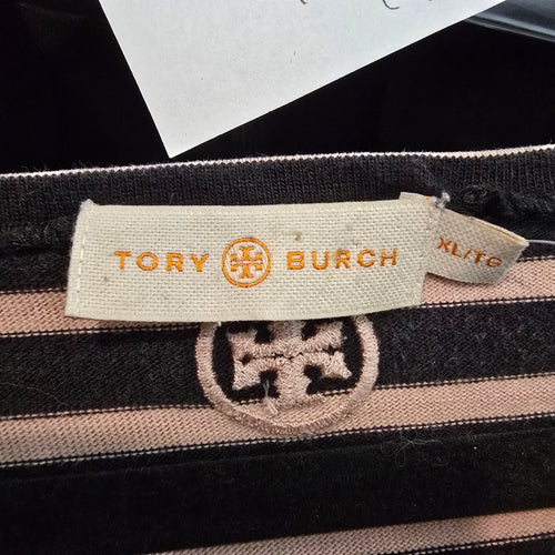 Tory Burch Cream & Black Stripped Cotton Shirt Dress Size XL