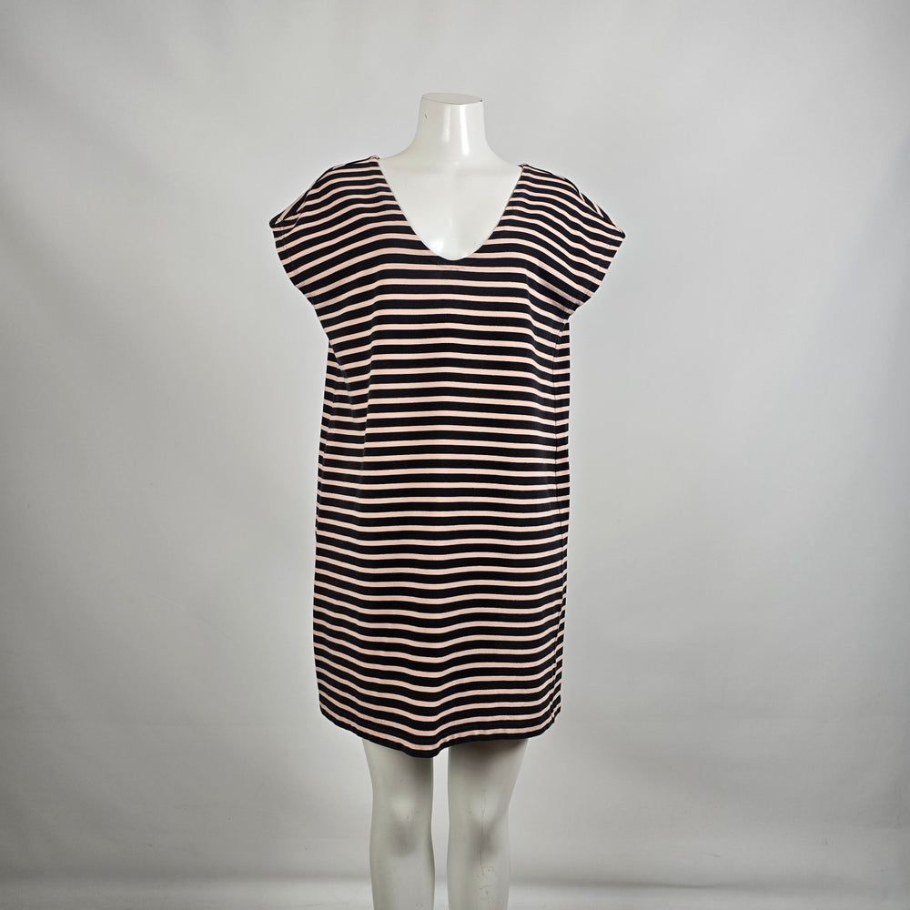 Tory Burch Cream & Black Stripped Cotton Shirt Dress Size XL