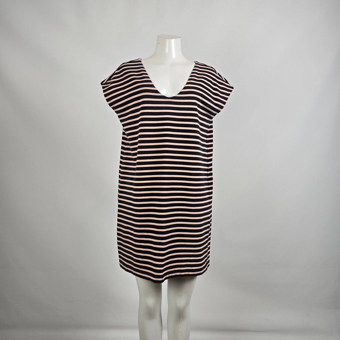Tory Burch Cream & Black Stripped Cotton Shirt Dress Size XL