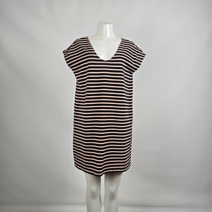 Tory Burch Cream & Black Stripped Cotton Shirt Dress Size XL