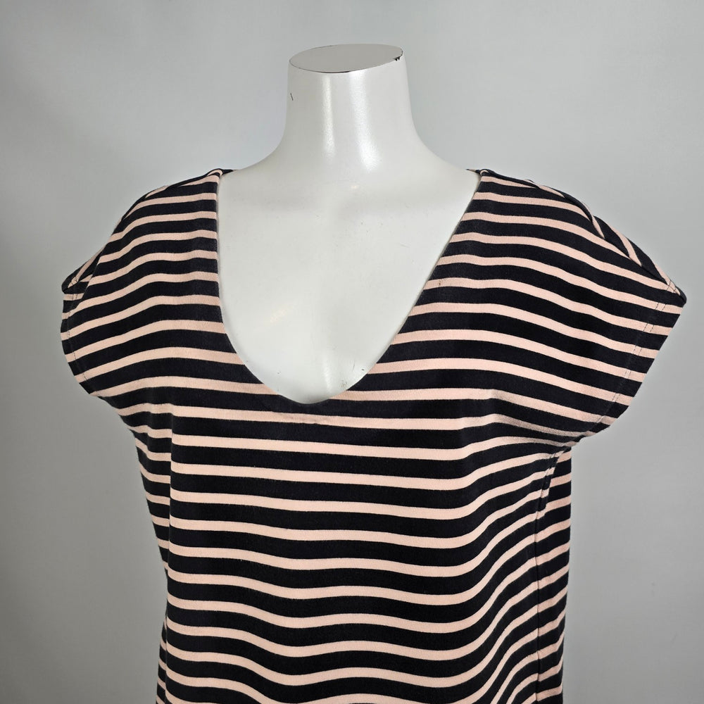Tory Burch Cream & Black Stripped Cotton Shirt Dress Size XL