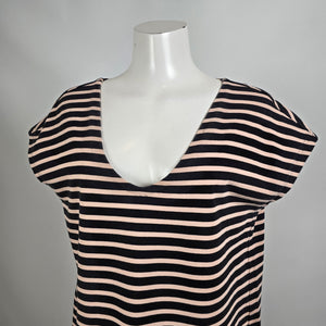 Tory Burch Cream & Black Stripped Cotton Shirt Dress Size XL
